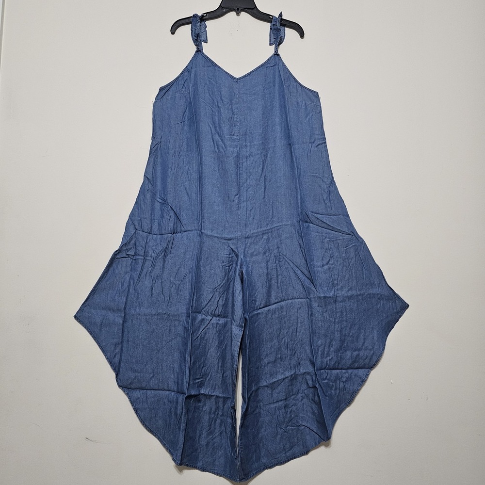 Womens Jumpsuit XL Blue Midi Sweetheart Sleevesless Pockets Adjustable Strap 289